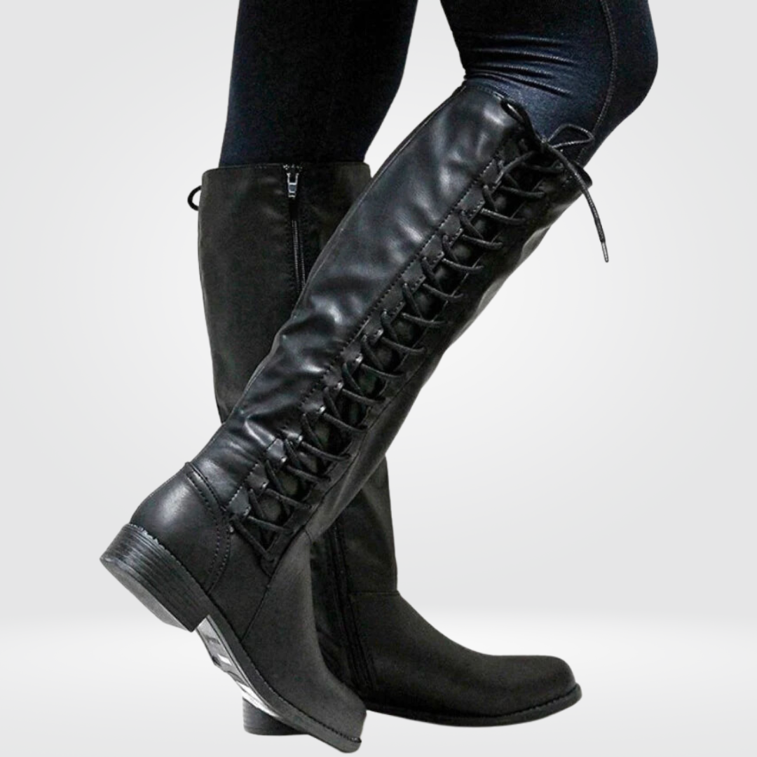 Knee High Boots Faux Leather Black Lace Up Women's – Casual, Office, Holiday, Gift