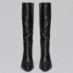 Knee-High Boots Faux Leather Black Women's Pointed Toe Block Heel – Casual, Office, Holiday