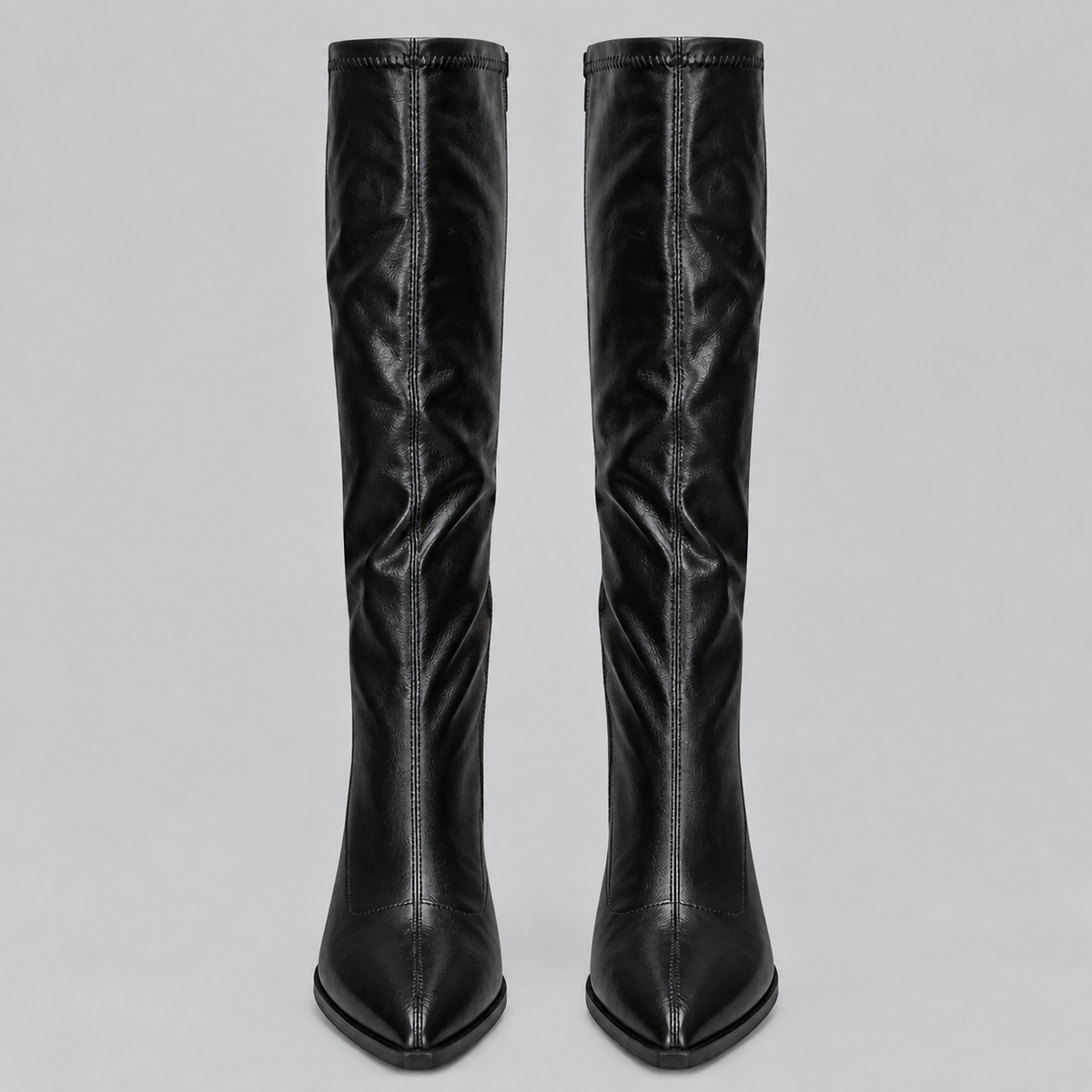 Knee-High Boots Faux Leather Black Women's Pointed Toe Block Heel – Casual, Office, Holiday