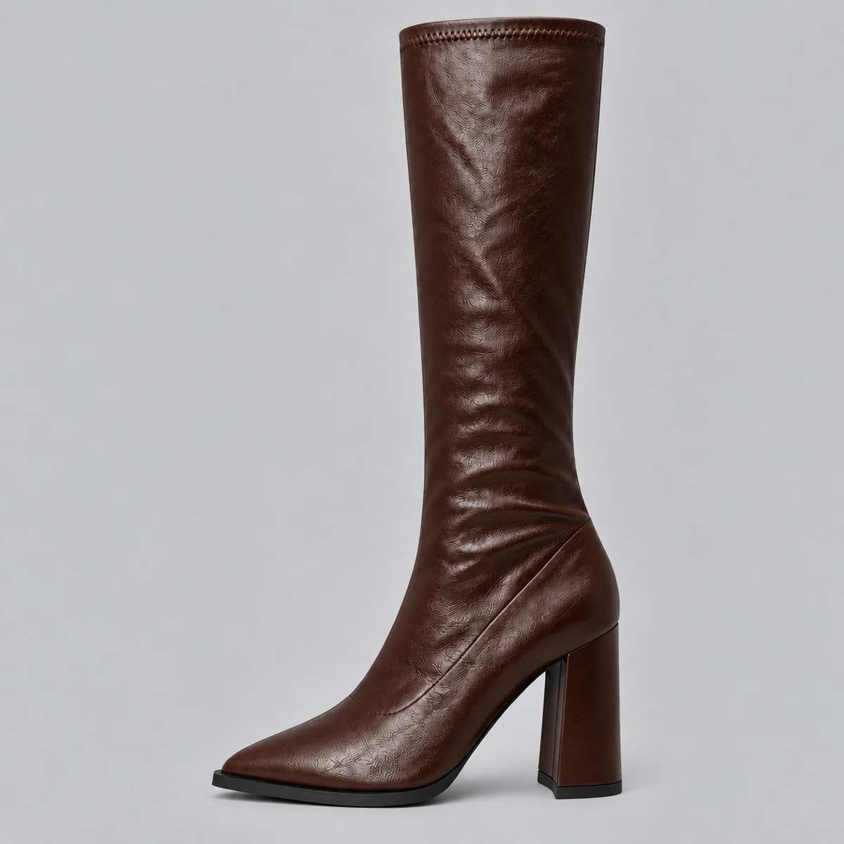 Knee-High Boots Faux Leather Black Women's Pointed Toe Block Heel – Casual, Office, Holiday