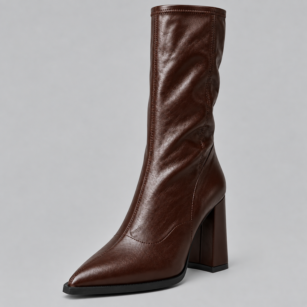 Knee-High Boots Faux Leather Black Women's Pointed Toe Block Heel – Casual, Office, Holiday