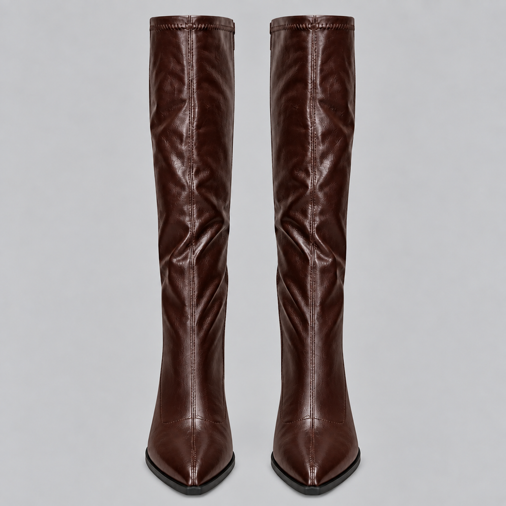 Knee-High Boots Faux Leather Black Women's Pointed Toe Block Heel – Casual, Office, Holiday
