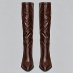 Knee-High Boots Faux Leather Black Women's Pointed Toe Block Heel – Casual, Office, Holiday
