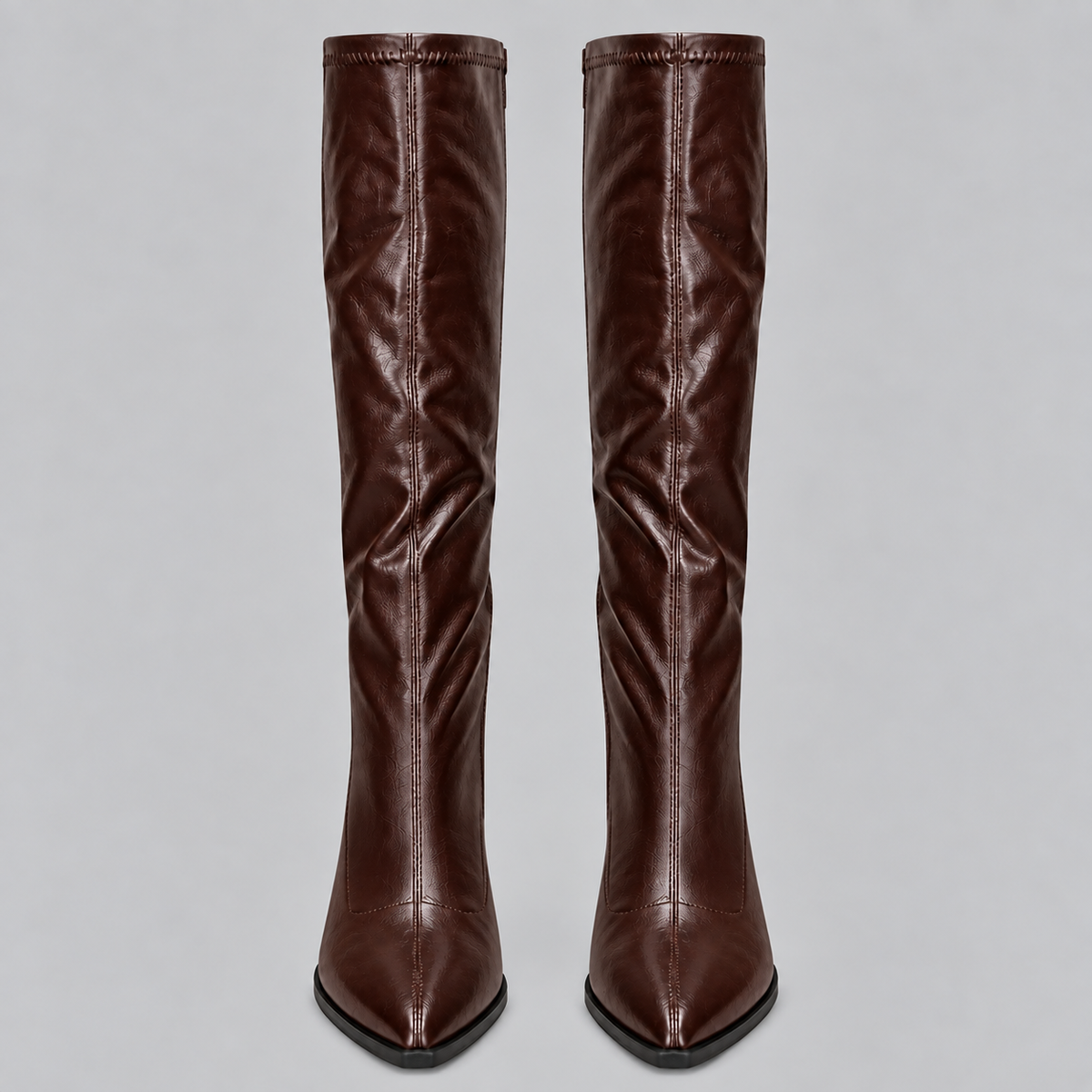 Knee-High Boots Faux Leather Black Women's Pointed Toe Block Heel – Casual, Office, Holiday