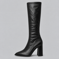 Knee-High Boots Faux Leather Black Women's Pointed Toe Block Heel – Casual, Office, Holiday
