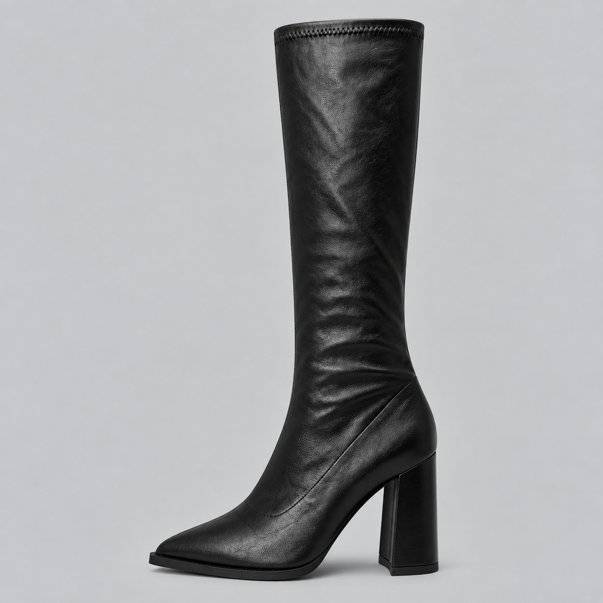 Knee-High Boots Faux Leather Black Women's Pointed Toe Block Heel – Casual, Office, Holiday