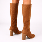 Knee High Boots Faux Suede Tan Block Heel Women's – Casual, Office, Holiday, Gift