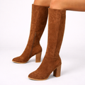 Knee High Boots Faux Suede Tan Block Heel Women's – Casual, Office, Holiday, Gift