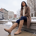Knee-High Boots Faux Suede Taupe Women's Slouch Western Style – Casual, Autumn Winter Everyday Wear