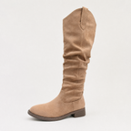 Knee-High Boots Faux Suede Taupe Women's Slouch Western Style – Casual, Autumn Winter Everyday Wear