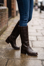 Knee High Boots Leather Brown Women's Pull-On Round Toe – Casual, Office, Holiday, Gift