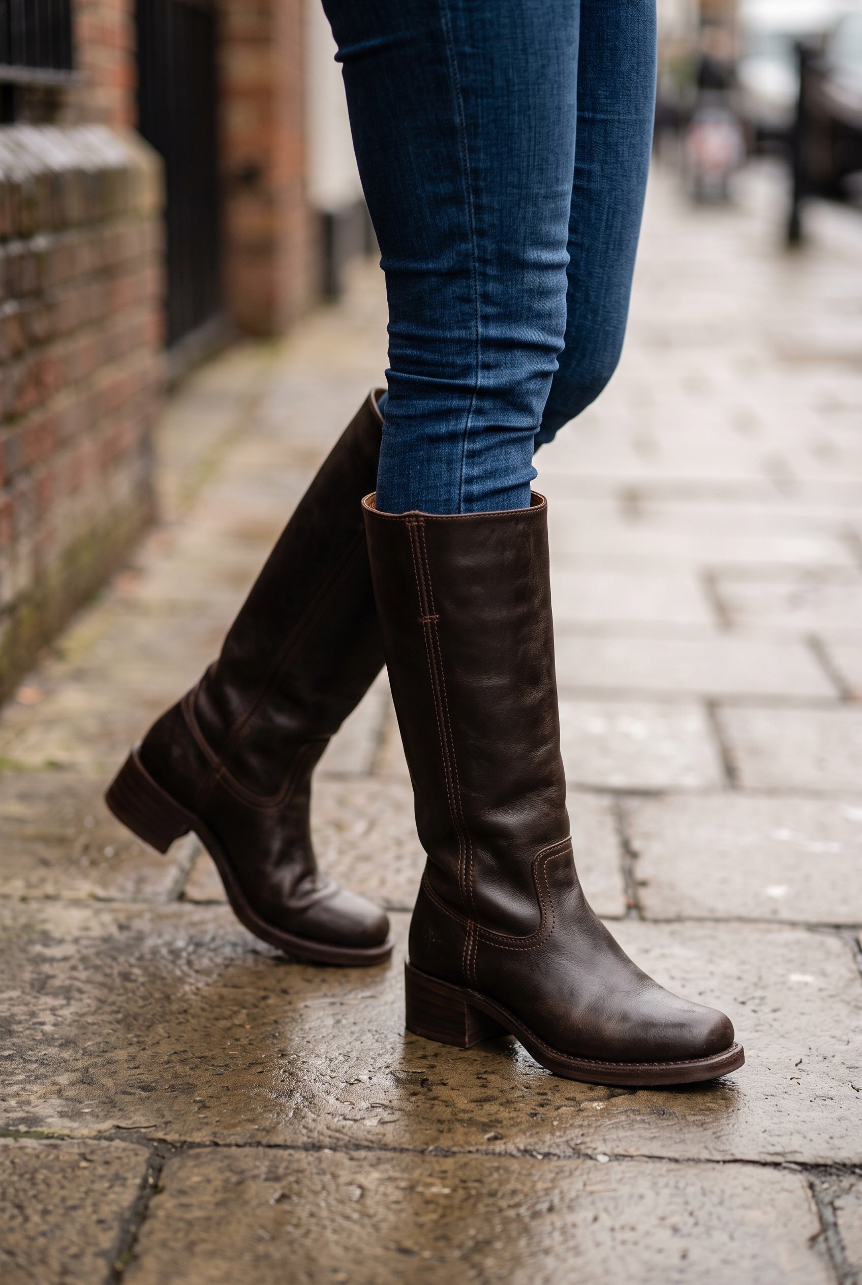 Knee High Boots Leather Brown Women's Pull-On Round Toe – Casual, Office, Holiday, Gift