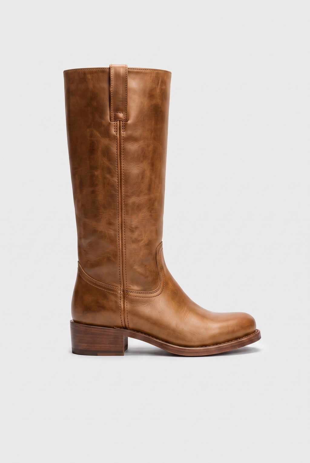 Knee High Boots Leather Brown Women's Pull-On Round Toe – Casual, Office, Holiday, Gift
