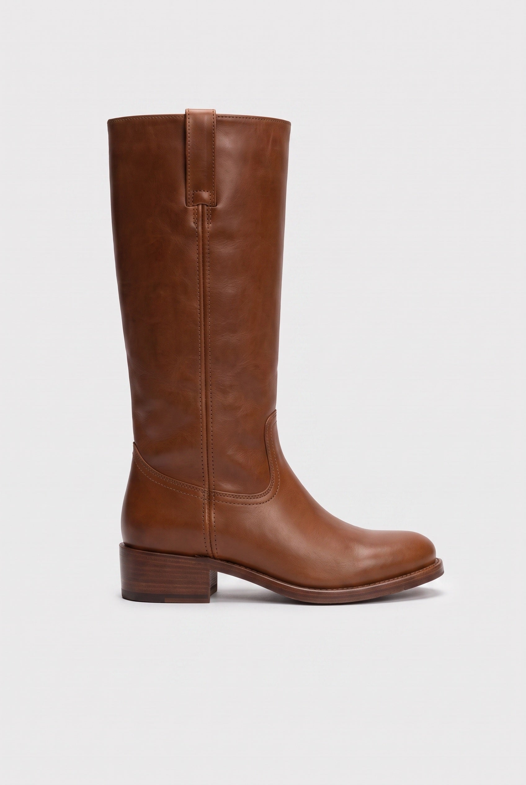 Knee High Boots Leather Brown Women's Pull-On Round Toe – Casual, Office, Holiday, Gift