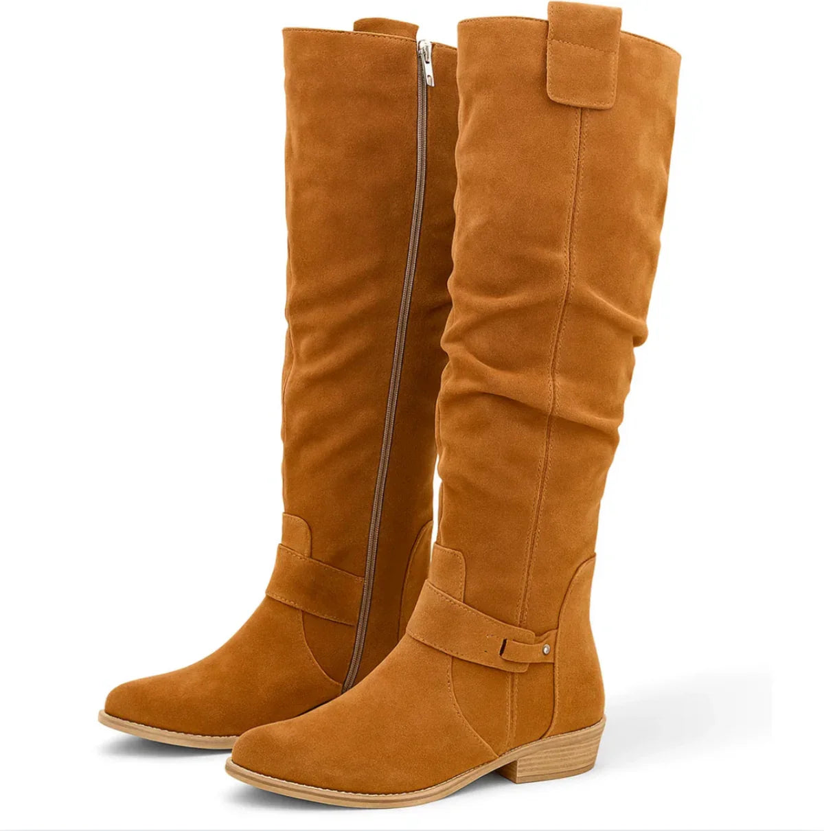 Knee-High Boots Suede Beige Women's Block Heel Slouch – Casual, Office, Holiday, Gift