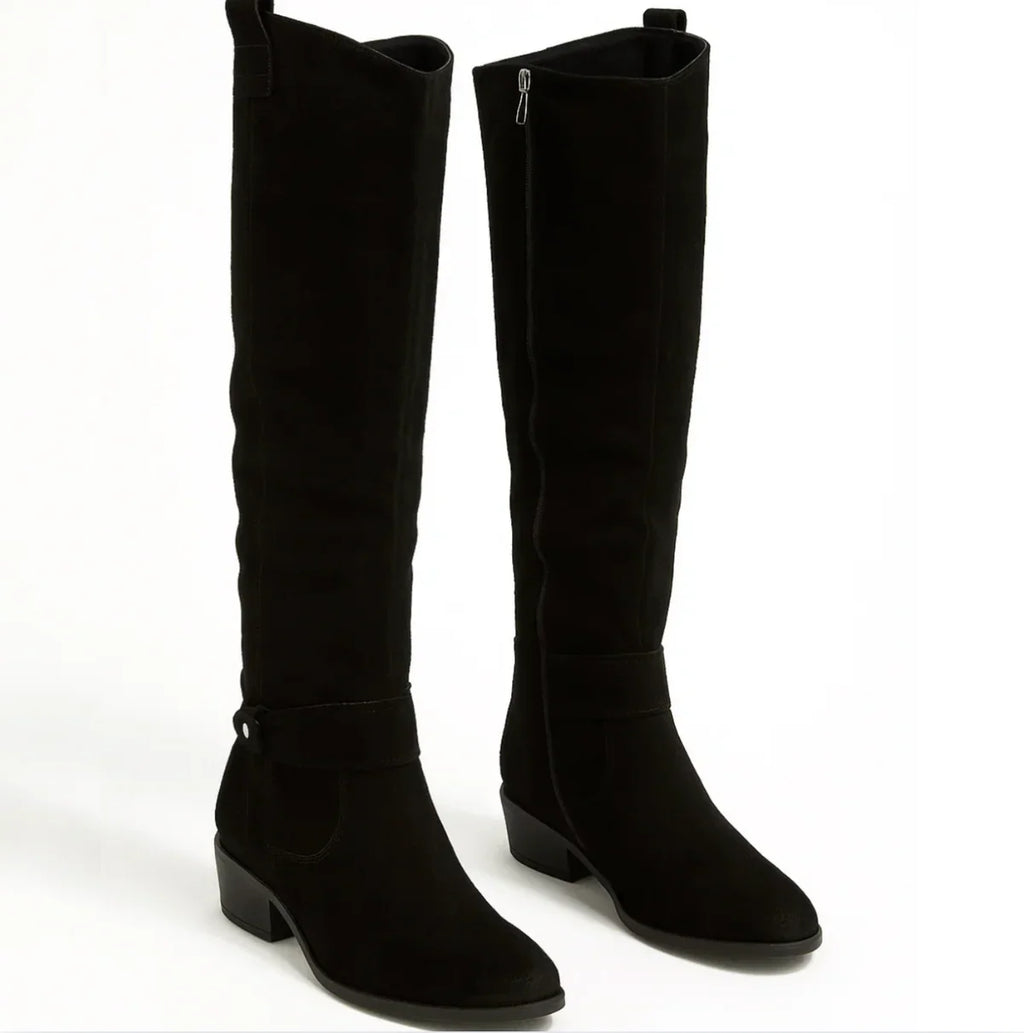 Knee-High Boots Suede Beige Women's Block Heel Slouch – Casual, Office, Holiday, Gift