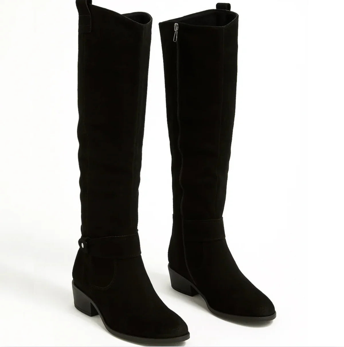 Knee-High Boots Suede Beige Women's Block Heel Slouch – Casual, Office, Holiday, Gift