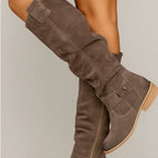 Knee-High Boots Suede Beige Women's Block Heel Slouch – Casual, Office, Holiday, Gift