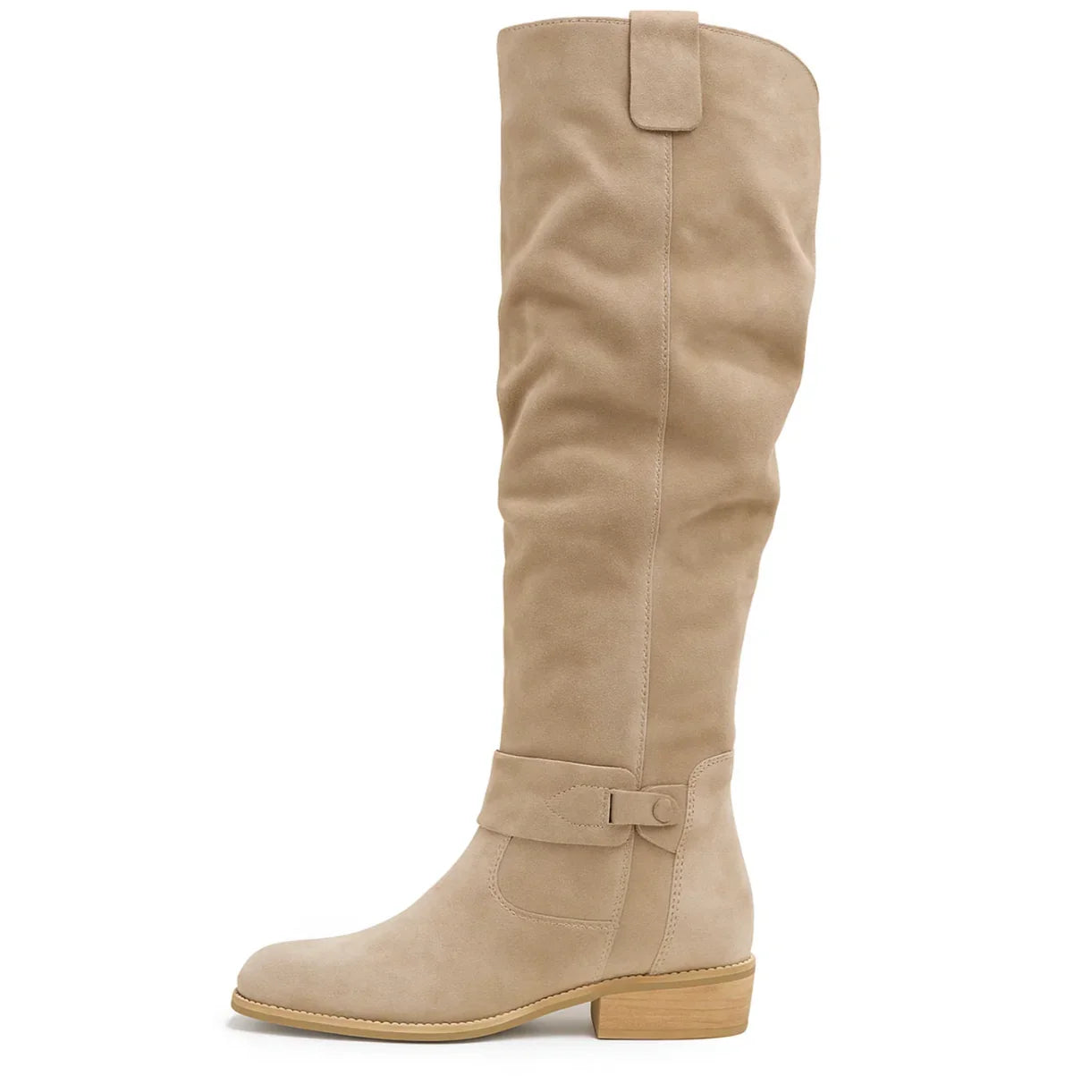 Knee-High Boots Suede Beige Women's Block Heel Slouch – Casual, Office, Holiday, Gift