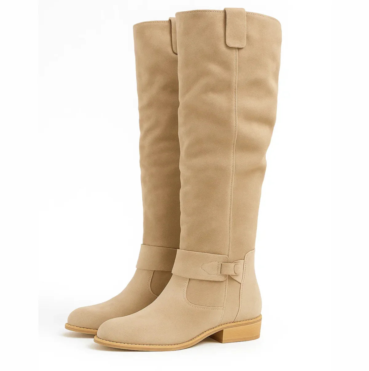 Knee-High Boots Suede Beige Women's Block Heel Slouch – Casual, Office, Holiday, Gift