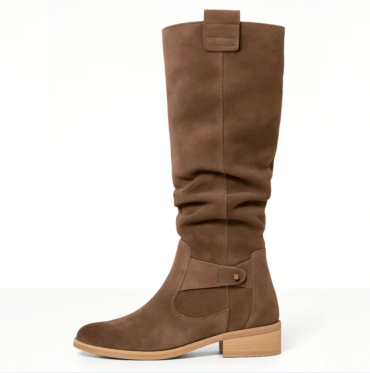 Knee-High Boots Suede Beige Women's Block Heel Slouch – Casual, Office, Holiday, Gift
