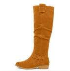 Knee-High Boots Suede Beige Women's Block Heel Slouch – Casual, Office, Holiday, Gift