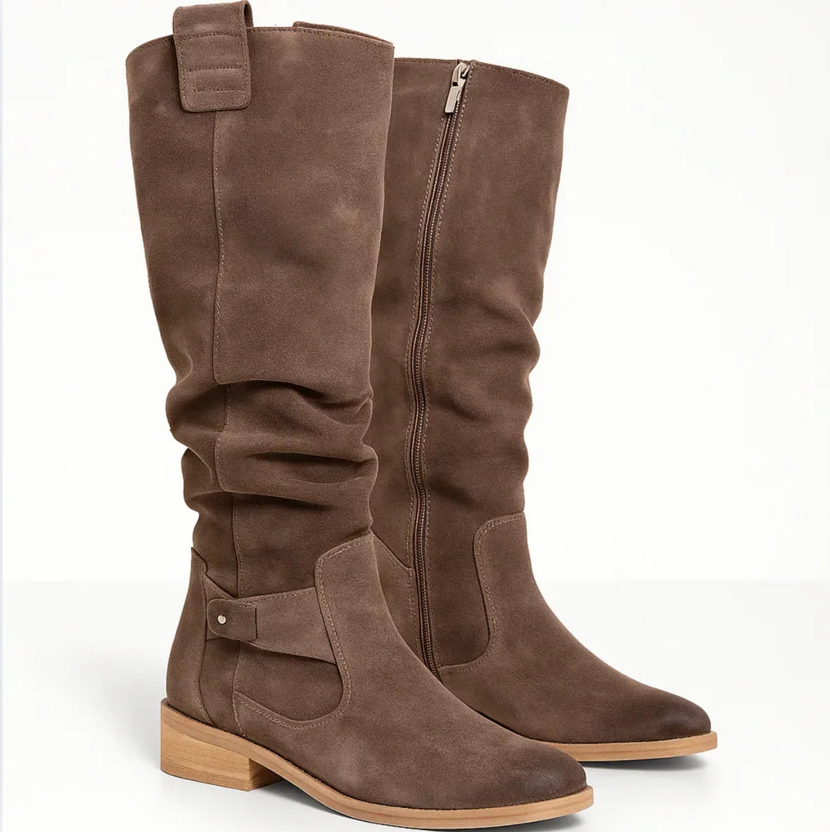Knee-High Boots Suede Beige Women's Block Heel Slouch – Casual, Office, Holiday, Gift