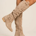 Knee-High Boots Suede Beige Women's Block Heel Slouch – Casual, Office, Holiday, Gift