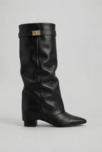 Knee High Boots Suede Black Women's Block Heel Fold-Over – Casual, Office, Holiday, Gift