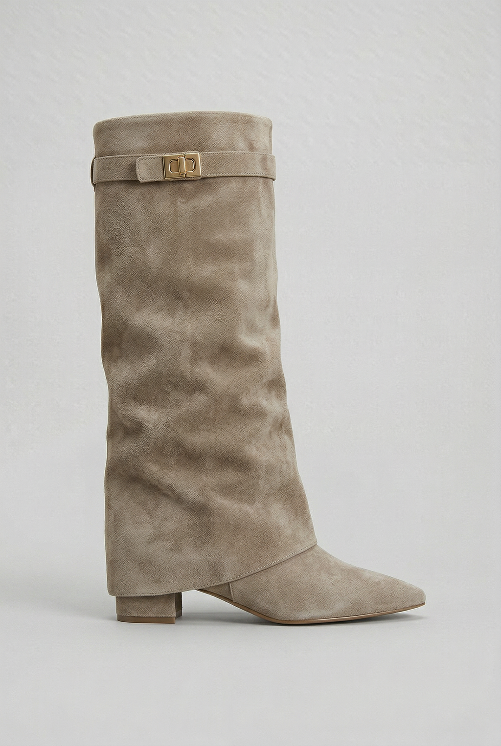 Knee High Boots Suede Black Women's Block Heel Fold-Over – Casual, Office, Holiday, Gift