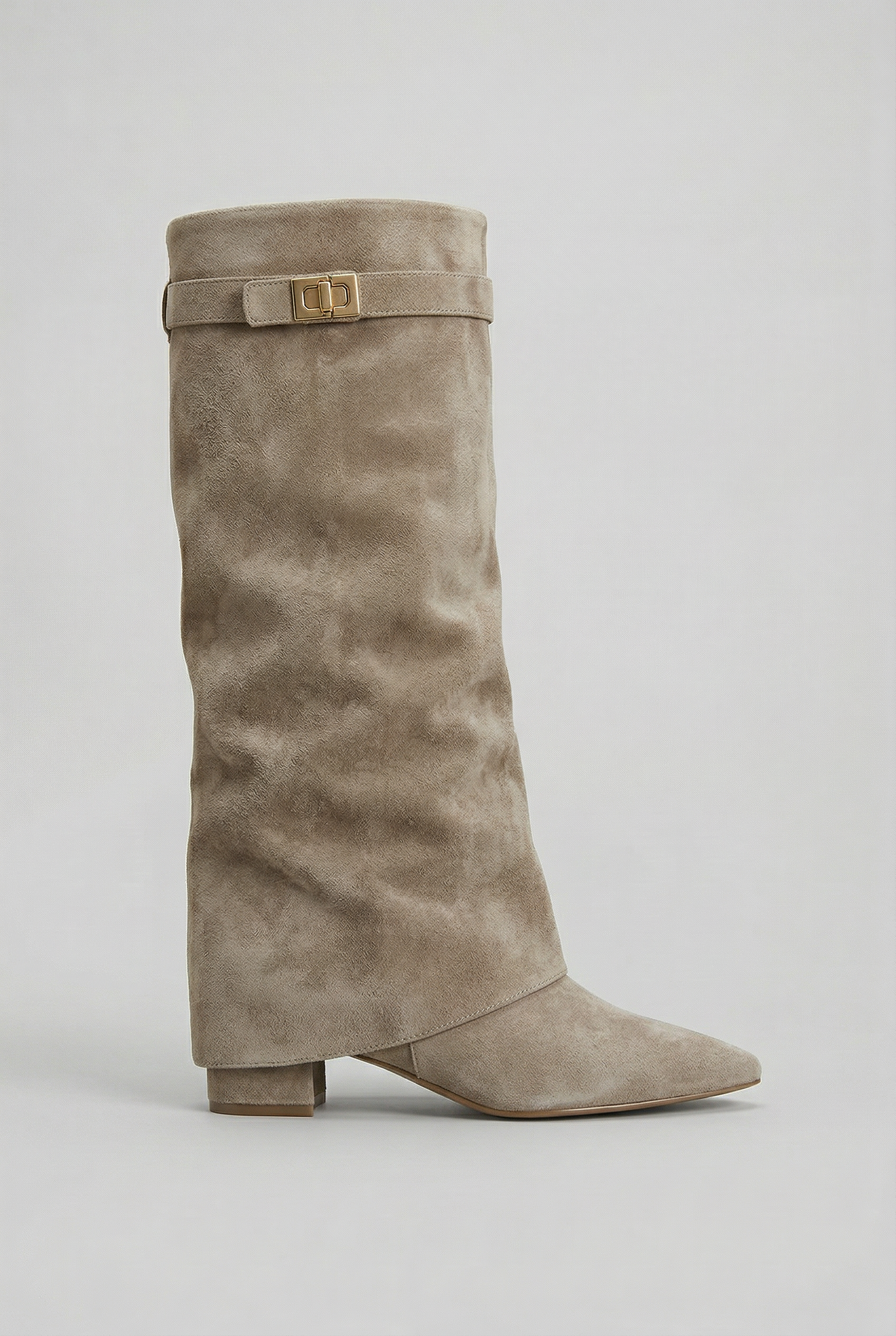 Knee High Boots Suede Black Women's Block Heel Fold-Over – Casual, Office, Holiday, Gift