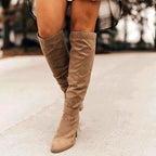 Knee High Boots Suede Cognac Brown Women's Slouchy Block Heel – Casual, Office, Holiday, Gift