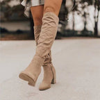 Knee High Boots Suede Cognac Brown Women's Slouchy Block Heel – Casual, Office, Holiday, Gift