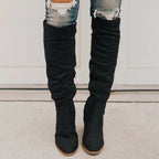 Knee High Boots Suede Cognac Brown Women's Slouchy Block Heel – Casual, Office, Holiday, Gift