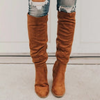 Knee High Boots Suede Cognac Brown Women's Slouchy Block Heel – Casual, Office, Holiday, Gift