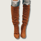 Knee High Boots Suede Cognac Brown Women's Slouchy Block Heel – Casual, Office, Holiday, Gift