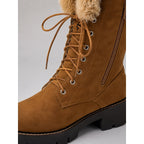 Knee-High Winter Boots Faux Fur Suede Lace-Up Women's Platform – Casual, Snow, Cold Weather, Gift