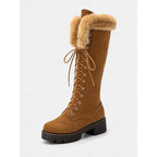 Knee-High Winter Boots Faux Fur Suede Lace-Up Women's Platform – Casual, Snow, Cold Weather, Gift