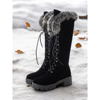 Knee-High Winter Boots Faux Fur Suede Lace-Up Women's Platform – Casual, Snow, Cold Weather, Gift