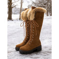 Knee-High Winter Boots Faux Fur Suede Lace-Up Women's Platform – Casual, Snow, Cold Weather, Gift