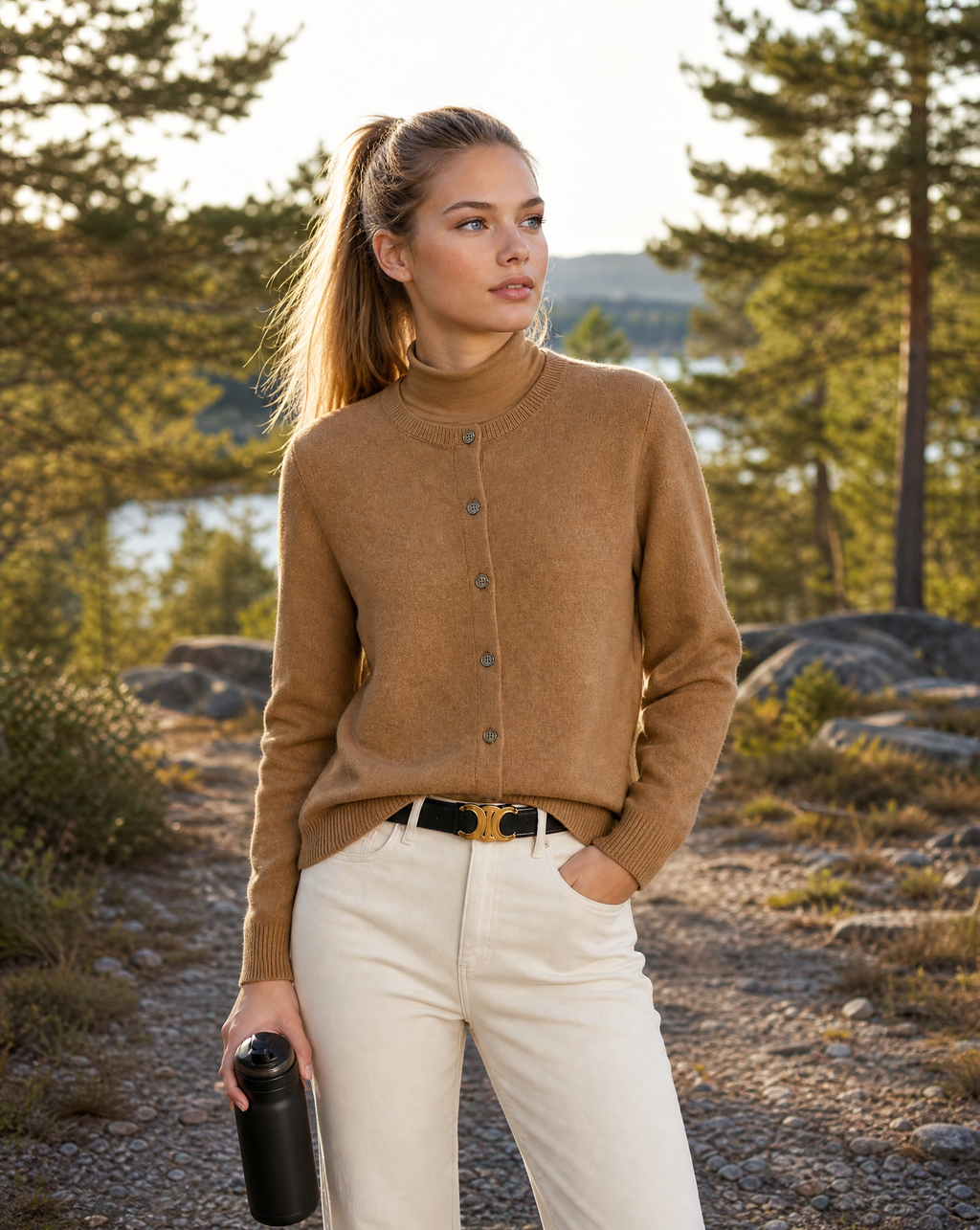 Knit Button Cardigan Women's Camel Long Sleeve – Casual, Office, Layering, Gift · Werune