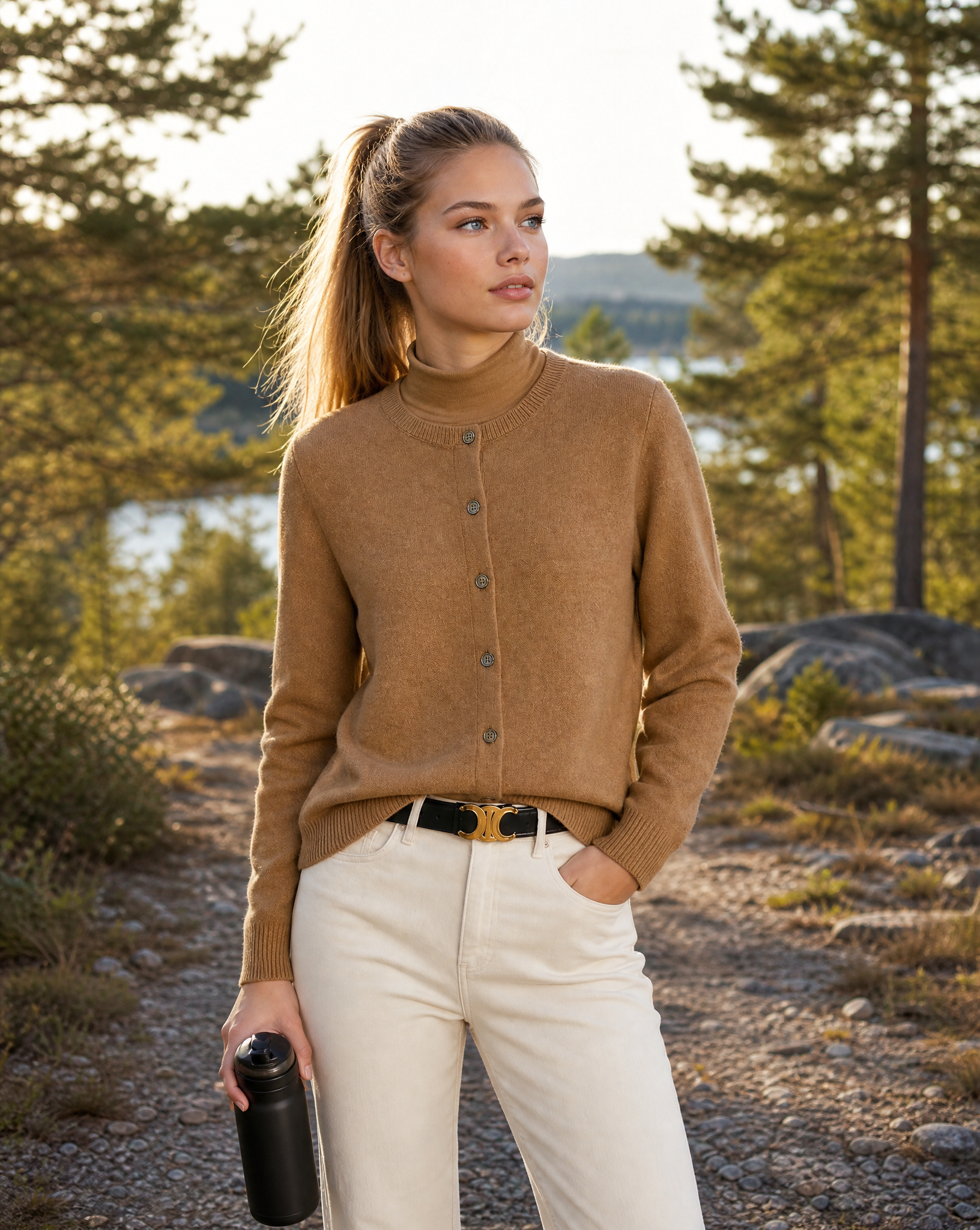 Knit Button Cardigan Women's Camel Long Sleeve – Casual, Office, Layering, Gift · Werune