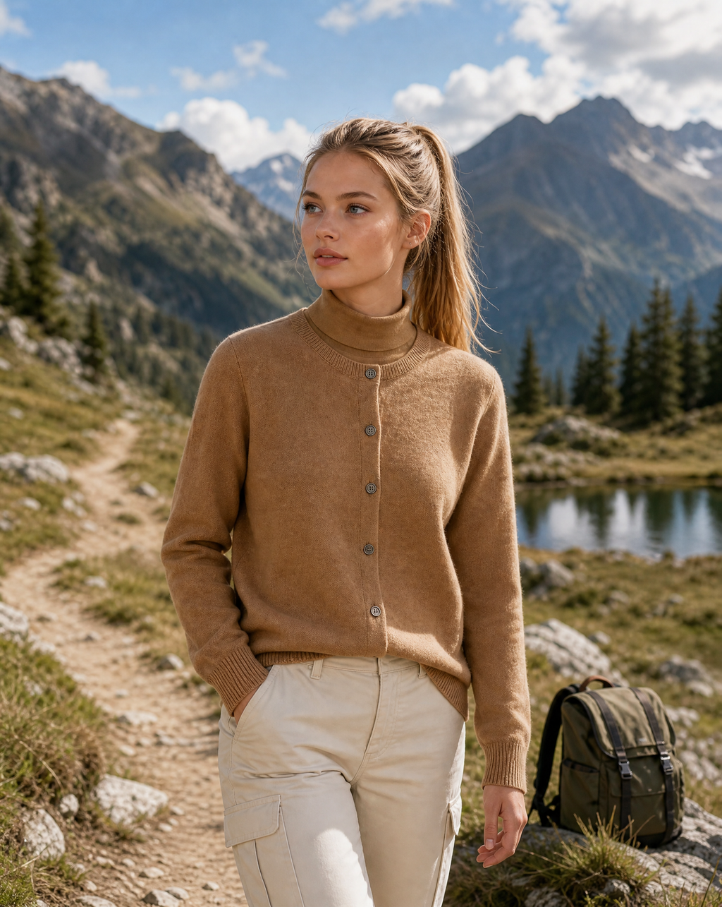 Knit Button Cardigan Women's Camel Long Sleeve – Casual, Office, Layering, Gift · Werune