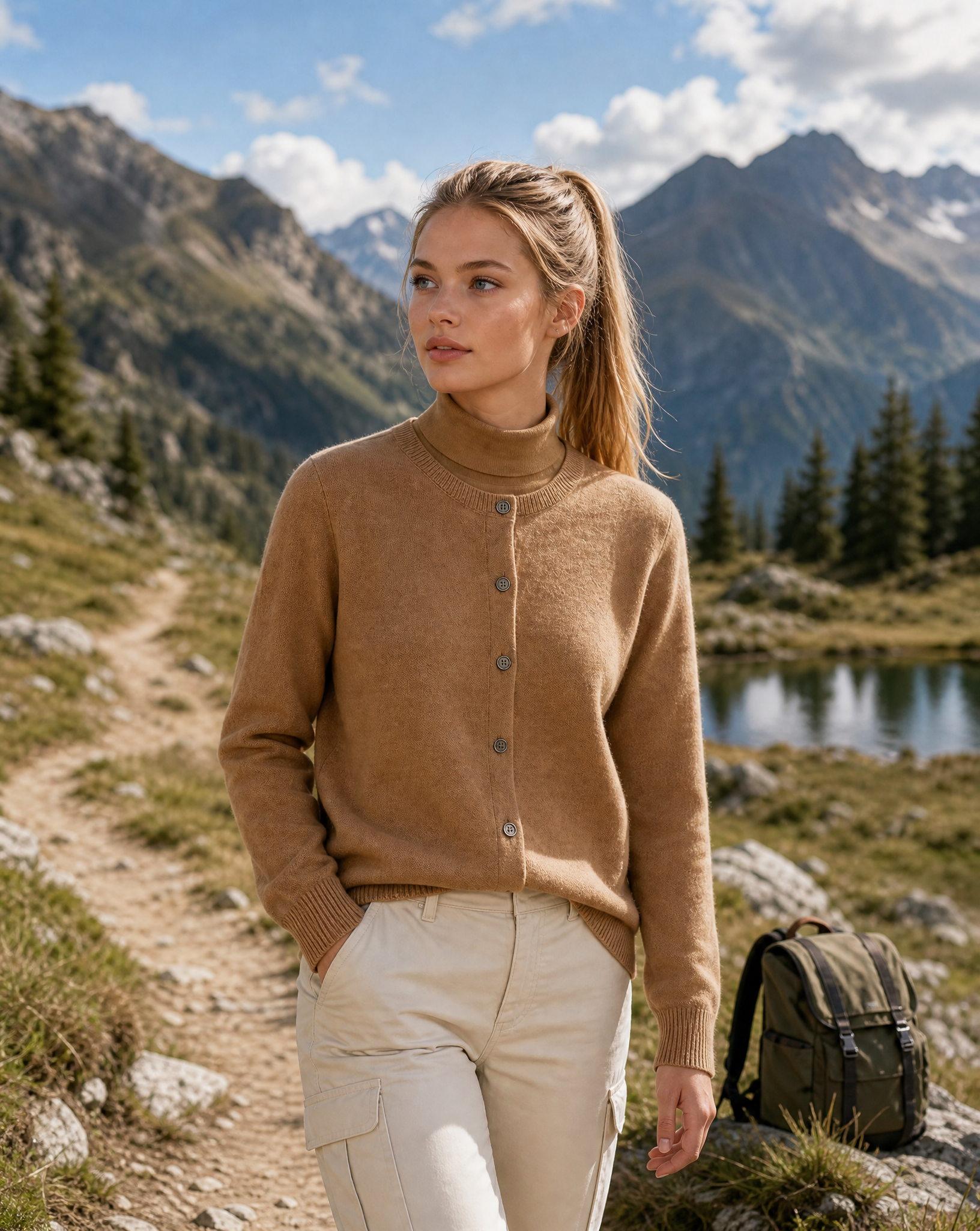 Knit Button Cardigan Women's Camel Long Sleeve – Casual, Office, Layering, Gift · Werune