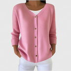 Knit Cardigan Green Women's V-Neck Button-Up Long Sleeve – Casual, Office, Everyday Layering