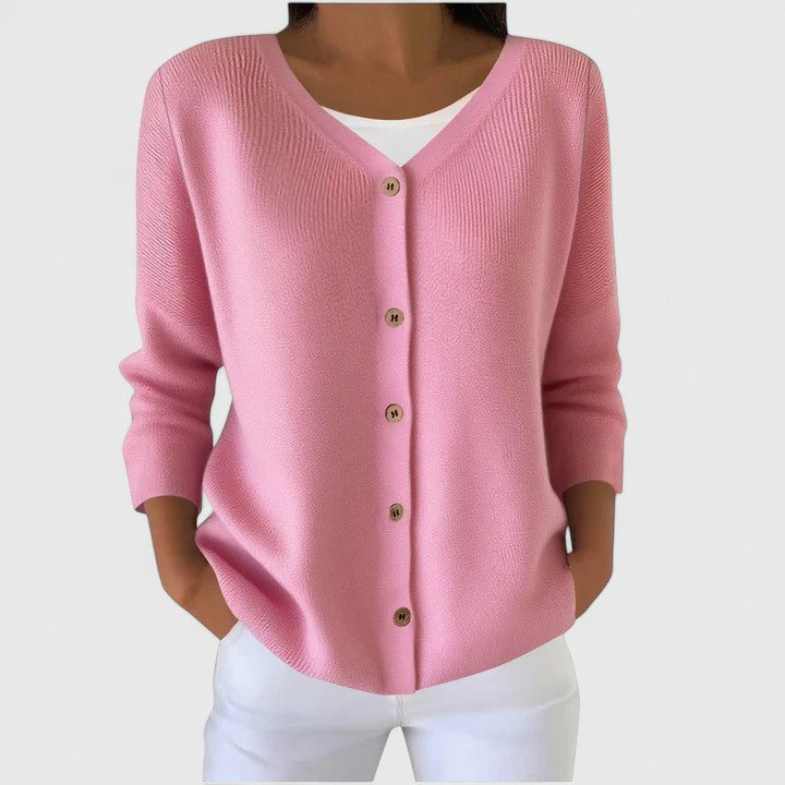 Knit Cardigan Green Women's V-Neck Button-Up Long Sleeve – Casual, Office, Everyday Layering