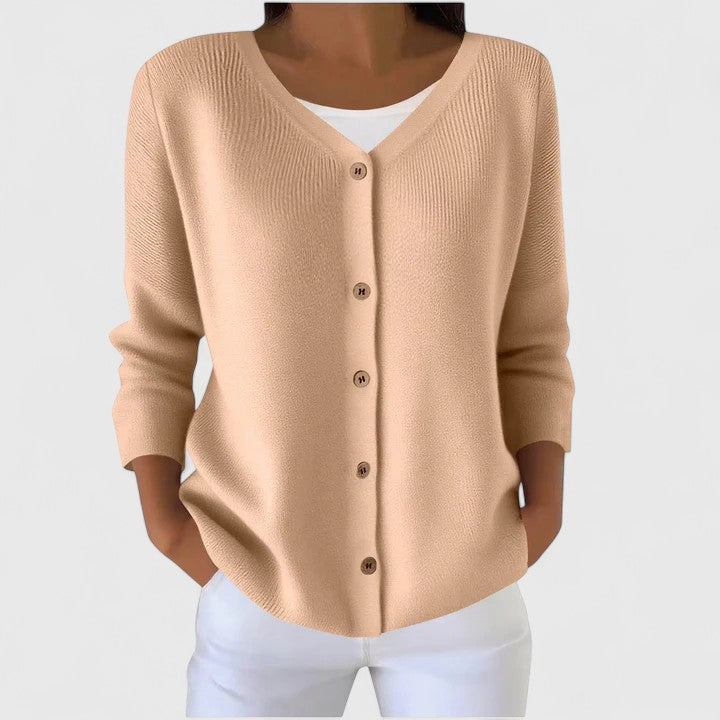 Knit Cardigan Green Women's V-Neck Button-Up Long Sleeve – Casual, Office, Everyday Layering