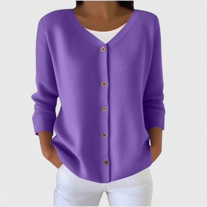 Knit Cardigan Green Women's V-Neck Button-Up Long Sleeve – Casual, Office, Everyday Layering