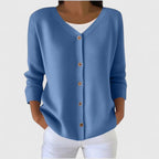 Knit Cardigan Green Women's V-Neck Button-Up Long Sleeve – Casual, Office, Everyday Layering