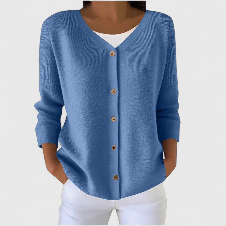 Knit Cardigan Green Women's V-Neck Button-Up Long Sleeve – Casual, Office, Everyday Layering